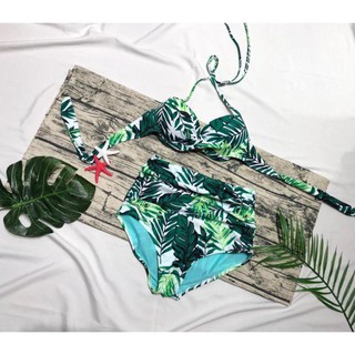 Đồ bơi bikini hai mảnh xanh lá chất thun lạnh mặc đi bơi đi biển ་  ྇