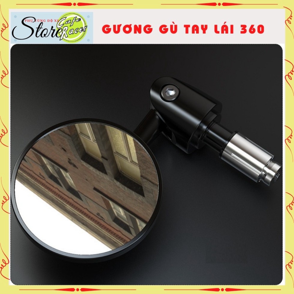 Gương gù tay lái CAFE RACER kính gù tròn cao cấp làm gương kiểng xe độ xoay 180
