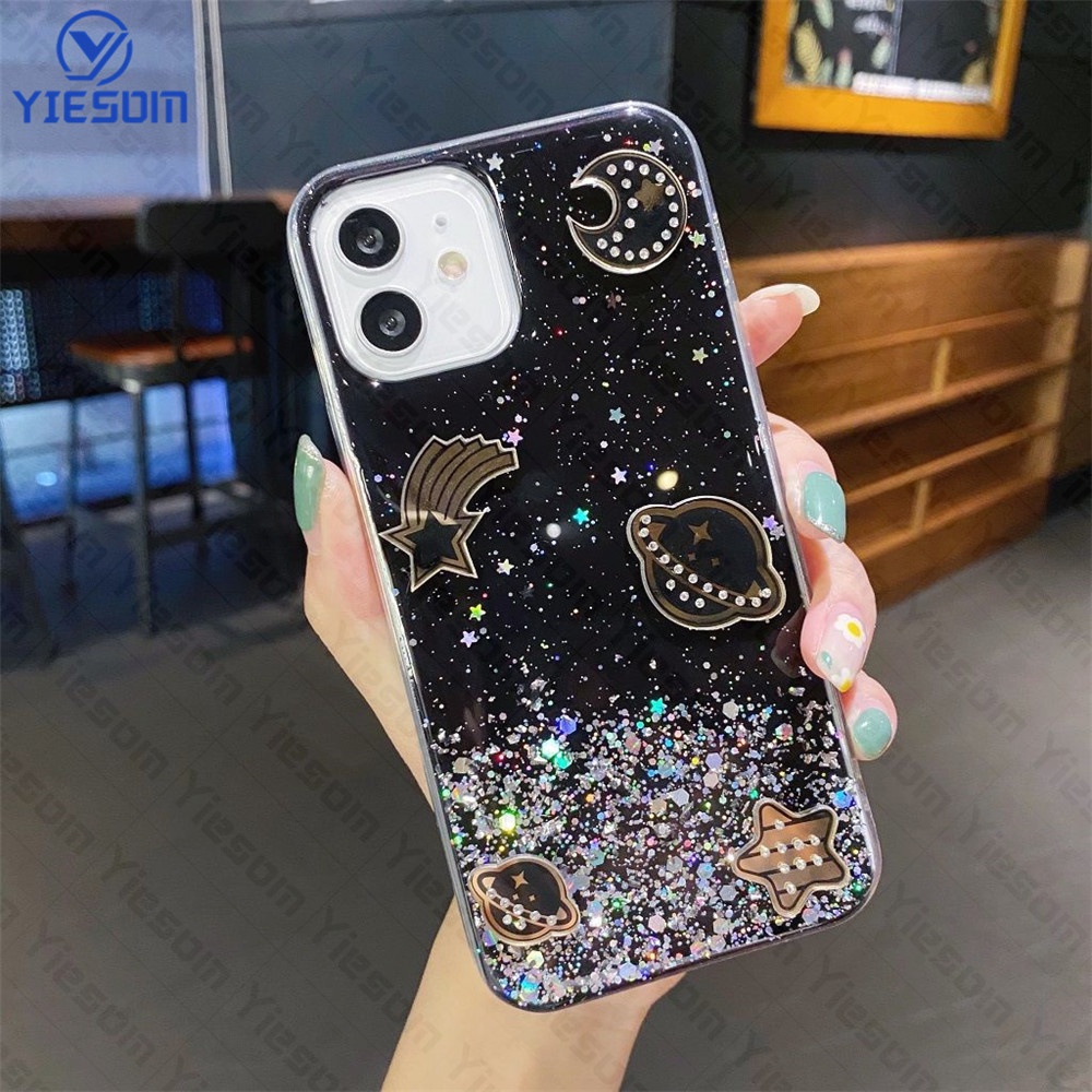 Ốp Điện Thoại Silicon Mềm Trong Suốt Hình Hành Tinh Lấp Lánh Sang Trọng Cho iPhone XS Max XR X 8 7 6 6S Plus SE 2020