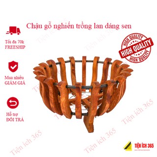 Chậu trồng lan dáng sen gỗ nghiến rộng 35cm cao 20cm