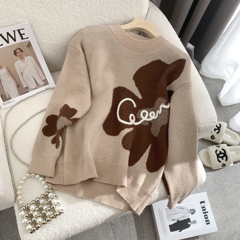 Áo sweater Mỏng Cổ Tròn Dáng Rộng In Họa Tiết Thời Trang Thu Đông Hàn Quốc Mới