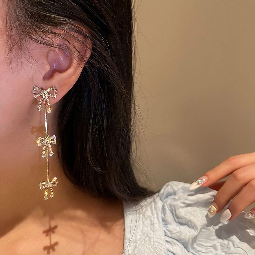 MXGOODS Bông Tai Dài Hình Nơ Đính Đá Thời Trang Dành Cho Nữ