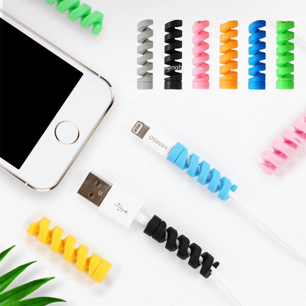1-10 Phụ Kiện Bảo Vệ Dây Cáp Sạc Bằng Silicon Màu Đen Cho Iphone