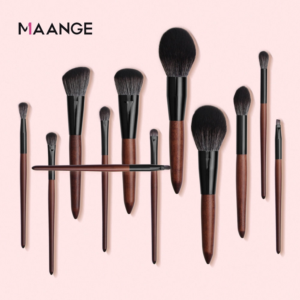 Bộ 15 Cọ Trang Điểm MAANGE Tay Cầm Bằng Gỗ Kiểu Cổ Điển Chuyên Dụng