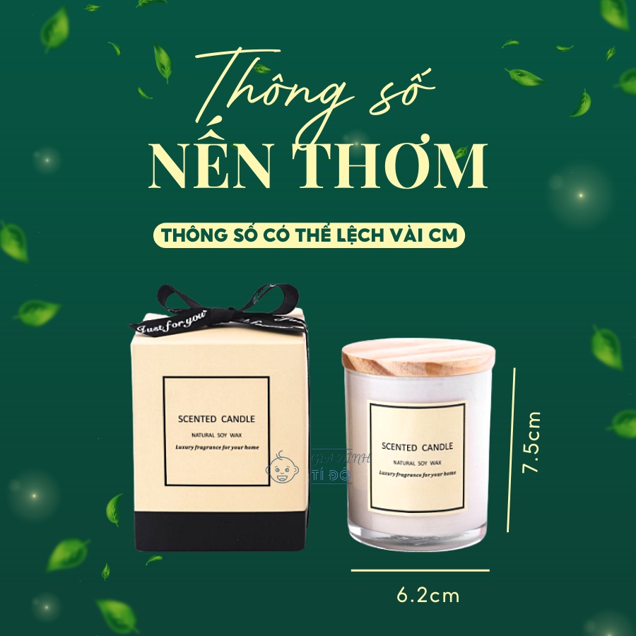 Nến Thơm Tinh Dầu Cao Cấp Không Khói An Toàn Candle Cup Cốc Thủy Tinh Màu Kem Nắp Gỗ Sang Trọng