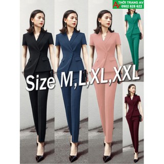 Bộ áo vest hai túi giả vạt xéo+ quần ống ôm xinh xắn - AV6418