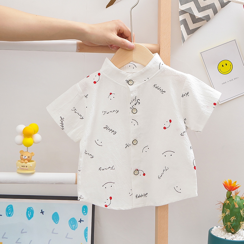 Set áo thun tay ngắn và quần yếm in hình mặt cười cho bé