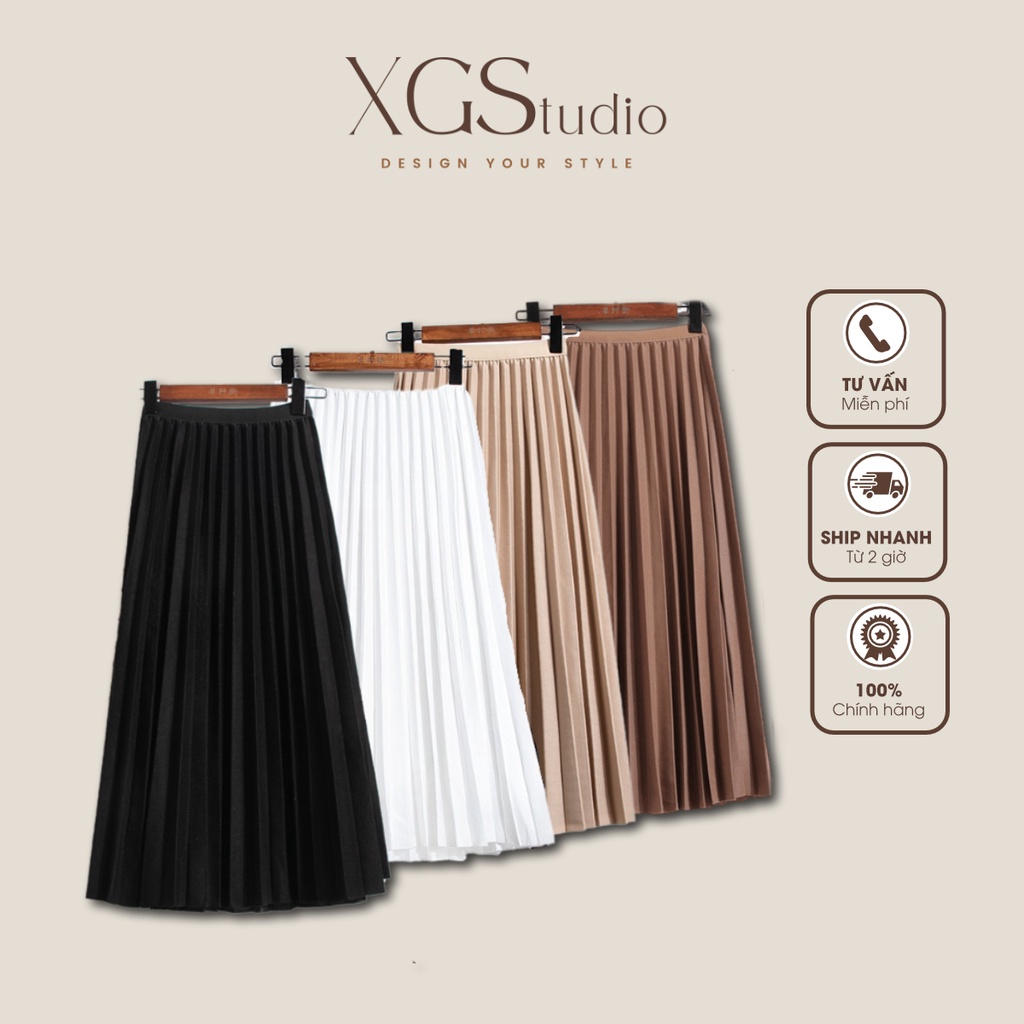 Chân váy midi xếp ly dáng dài basic công sở form cực đẹp - V10