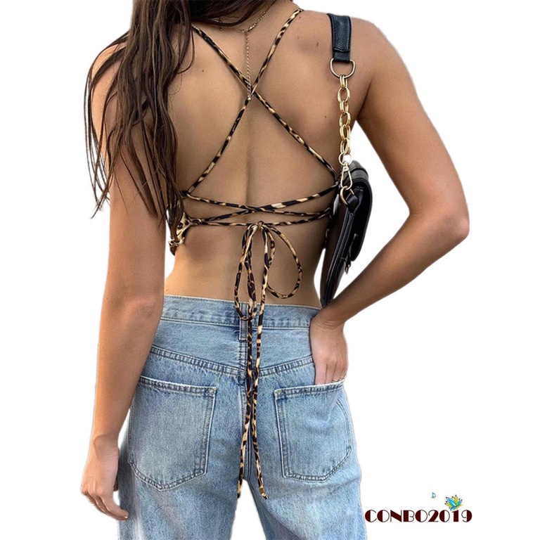 Áo Hai Dây Dáng Ôm In Họa Tiết Da Báo Hở Lưng Thời Trang Quyến Rũ Cho Nữ