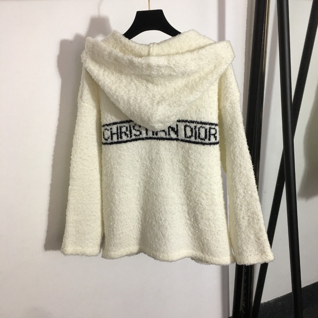 Áo len có mũ dài tay màu trắng thời trang cao cấp Christian Dior CD