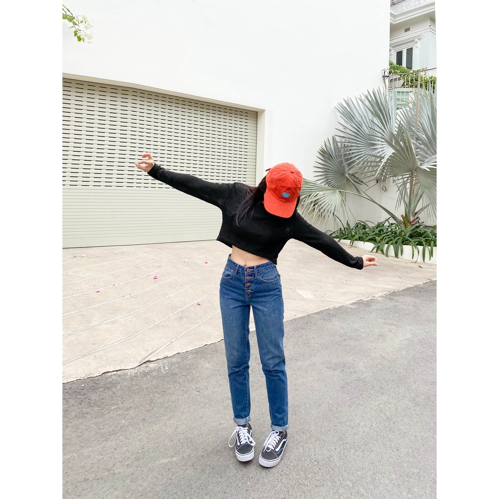 Áo crochet croptop tay dài 3 màu LENCLOTHING 8460