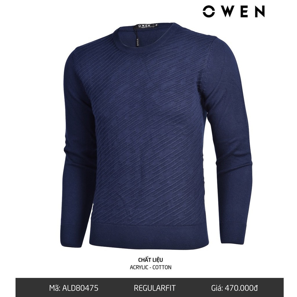 TẾT Xả. (Chính Hãng) 10.10 . OWEN - Áo len nam Owen cổ tròn màu xanh ALD 80475 Cực Đẹp .1