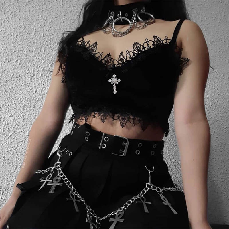 Áo Croptop phối ren hoa phong cách Gothic