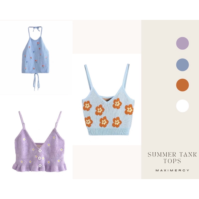 Áo dây len mùa hè hoạ tiết hoa nhí trẻ trung