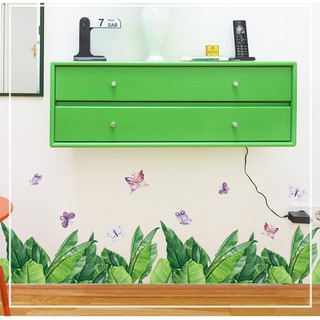 Decal dán chân tường - Lá Chuối xanh cùng bướm