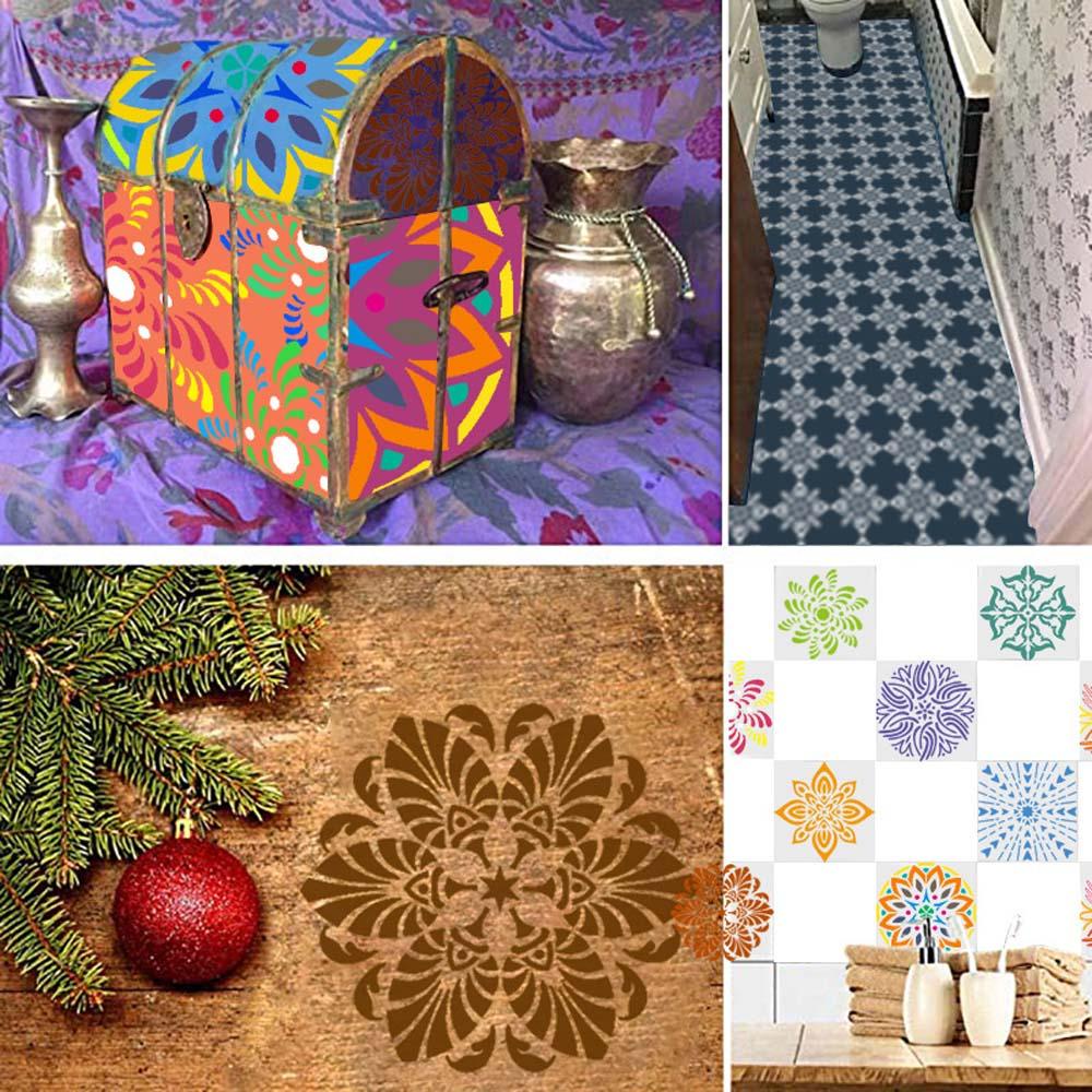 AUGUSTINE Khuôn Tô Tranh Nghệ Thuật Hình Hoa Văn Mandala Có Thể Tái Sử Dụng