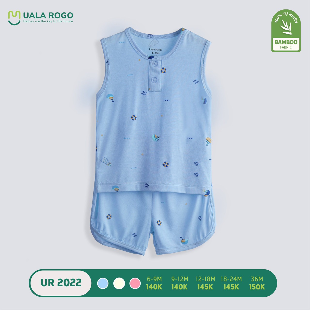 Bộ quần áo sát nách Uala Rogo dễ thương chất bamboo cho bé trai và bé gái từ 6 tháng đến 36 tháng UR2022