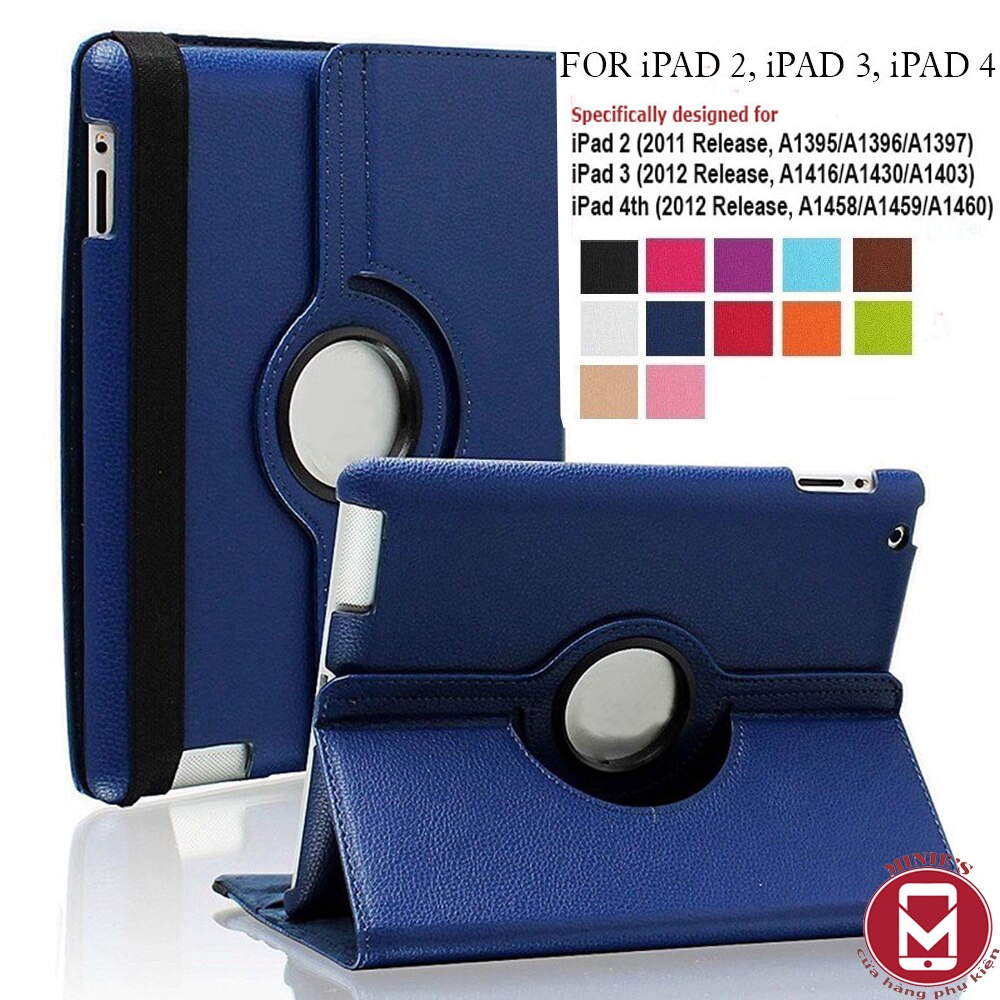Bao Da iPad 2 iPad 3 iPad 4 Nhiều Màu Giá Rẻ Xoay 360 Tiện Dụng