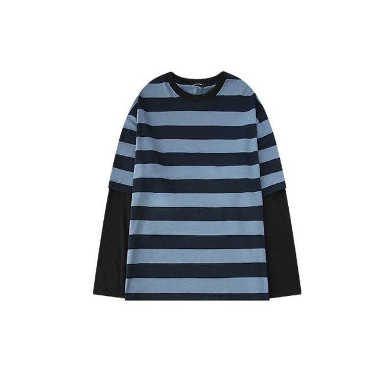 Áo thun dài tay kẻ ráp tay - ẢNH THẬT