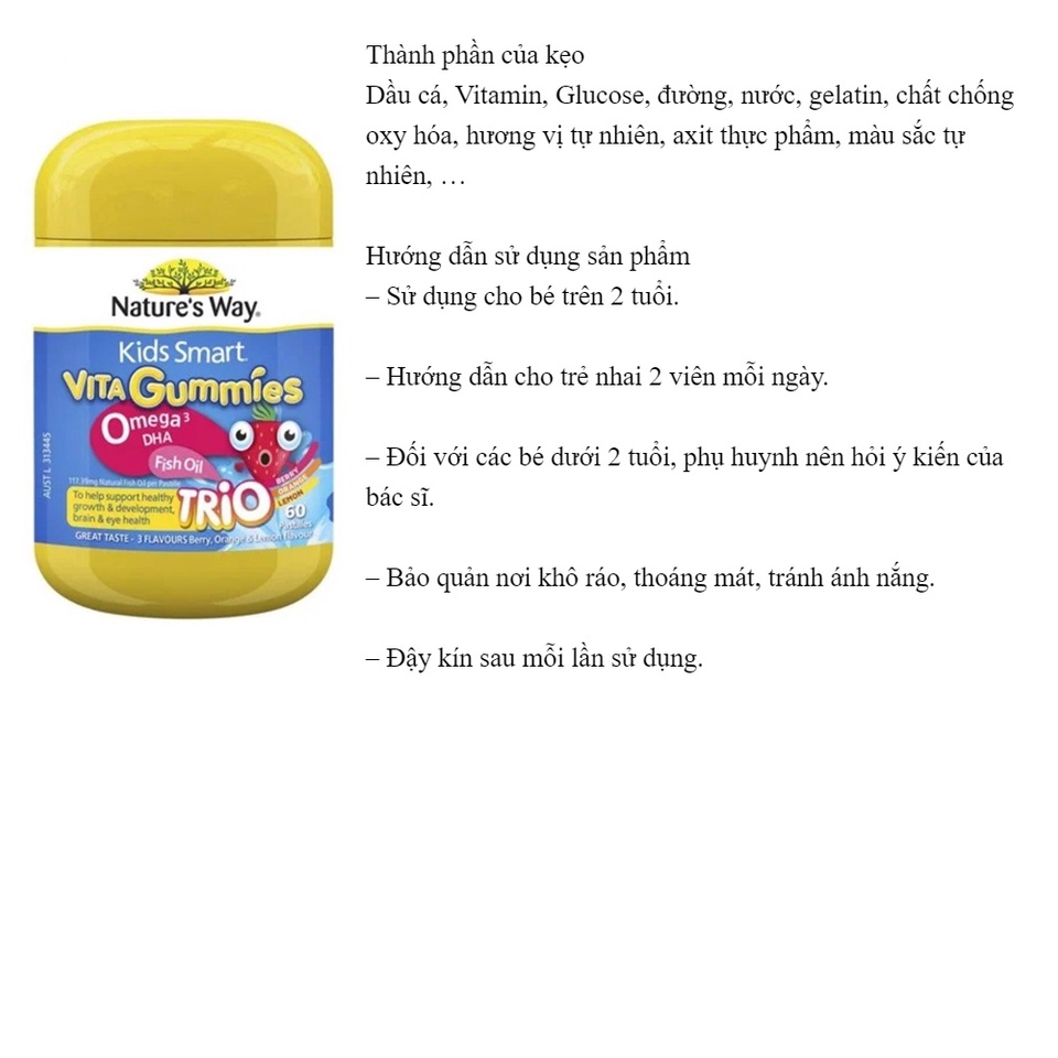 Kẹo Gum bổ sung omega3 Nature Kids Smart Omega3 + DHA Trio 60 viên