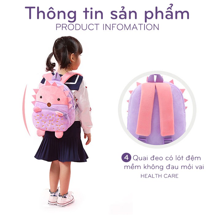 Balo cho bé đi học mẫu giáo KAKOO ba lô hình thú đáng yêu chất nỉ mềm mại