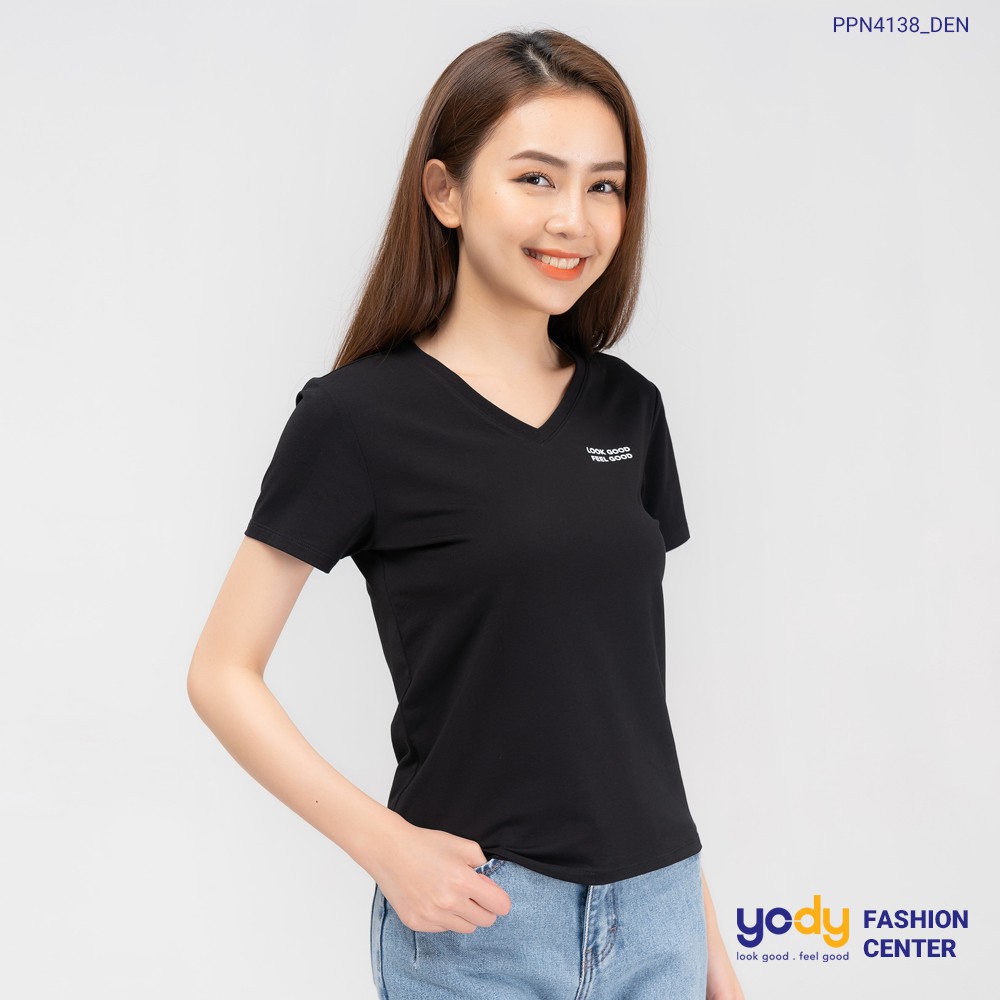 Áo phông nữ YODY cổ tim form rộng vải cotton thoáng mát PPN4138 | BigBuy360 - bigbuy360.vn