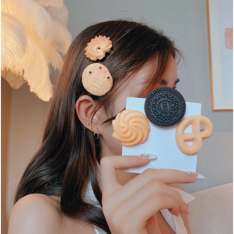 Kẹp tóc hình bánh quy sô cô la dễ thương