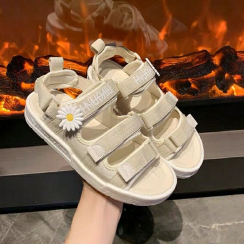 [ free ship 50k ] Dép Sandal Nữ Quai Ngang Dép Học Sinh Đính Hoa Cúc