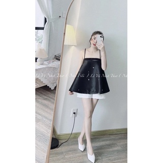 SET ÁO BBD 2 DÂY ĐEN ĐÍNH HẠT + QUẦN SHORT TRẮNG