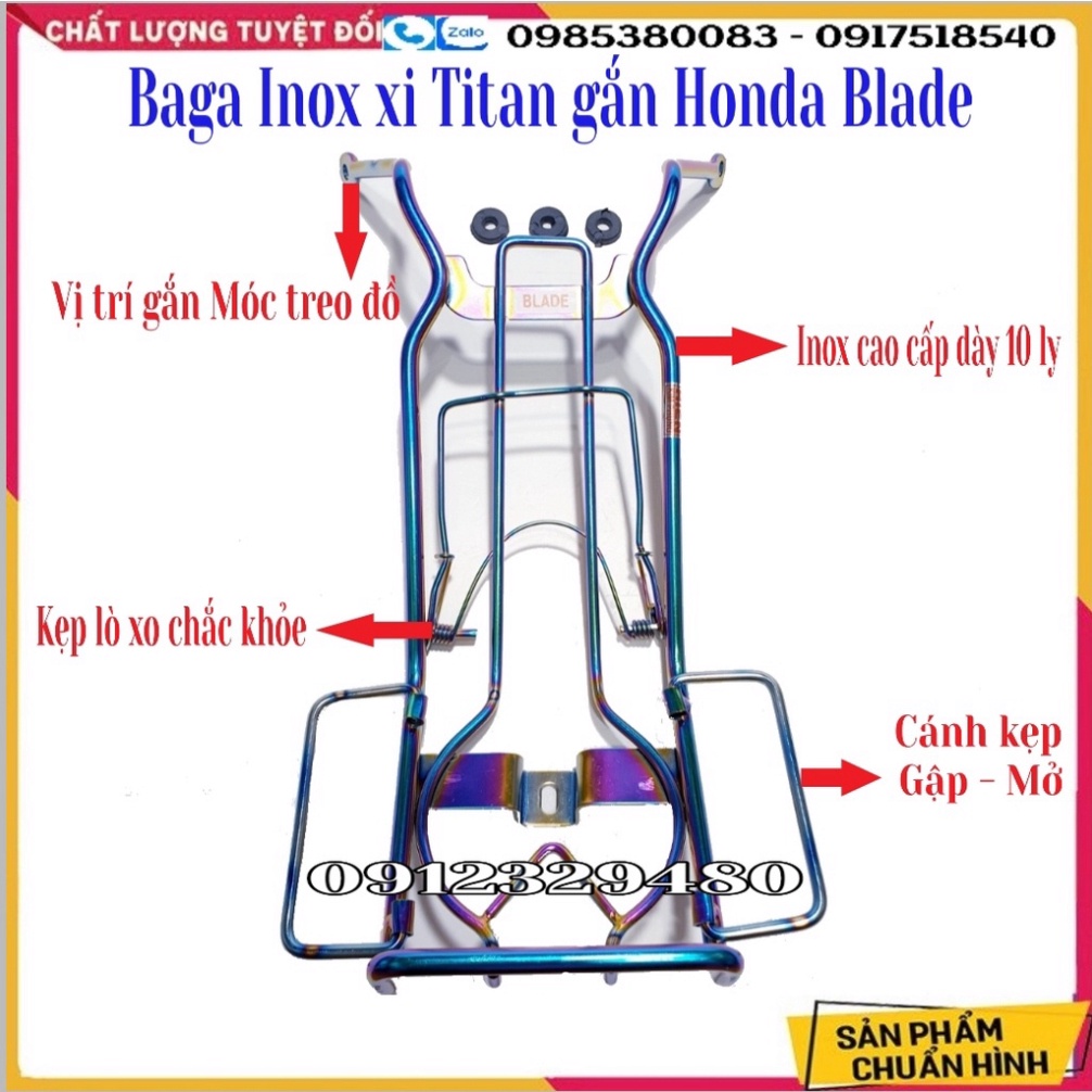 [Baga giữa Blade] Baga Giữa Inox 10 Ly Cao Cấp Xi Màu TiTan Gắn Honda Blade 110 Kết Hợp Cặp Móc Treo Đồ Inox Xi Màu Tita
