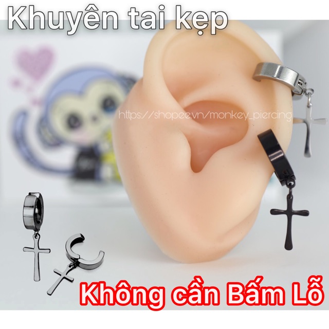 Khuyên kẹp tai móc hình thánh giá ( 1 Cái )