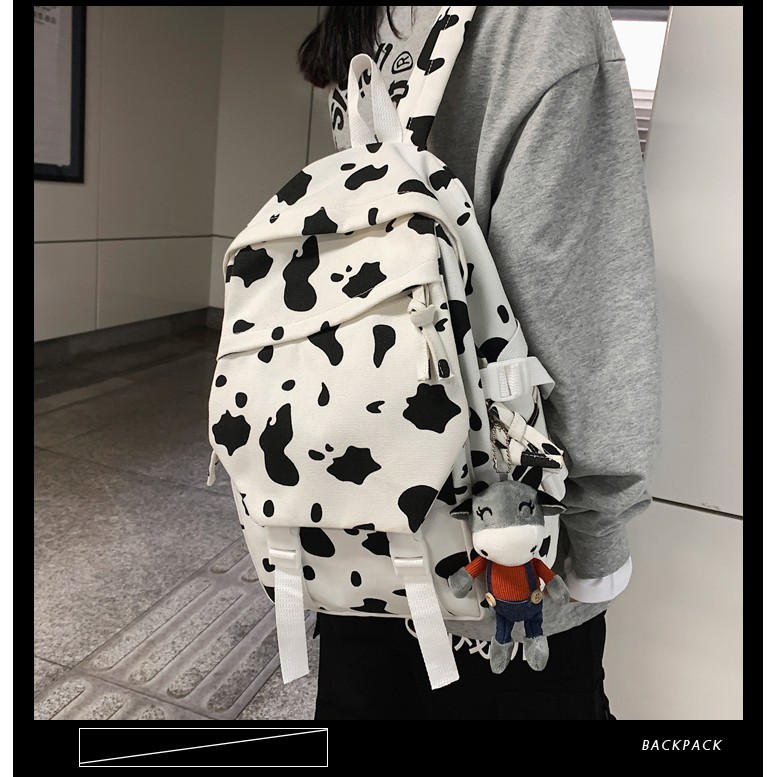 Balo HAZI cao cấp nam. nữ thời trang đi học đi chơi du lịch họa tiết ngựa vằn, bò sữa phong cách Hàn Quốc