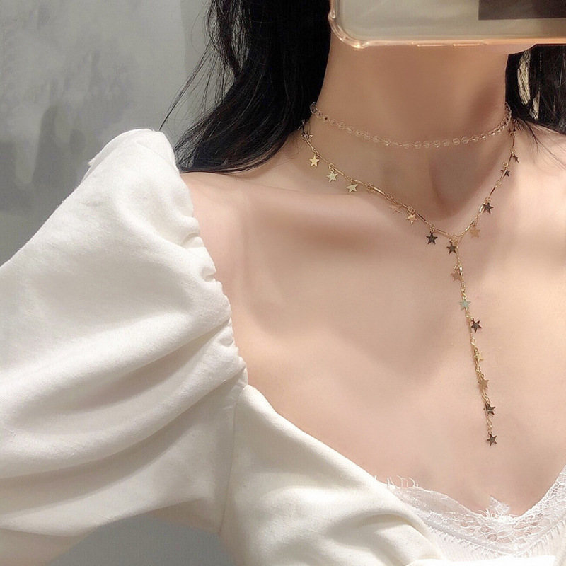vòng cổ Ren Mặt Ngôi Sao Đính Đá Sang Trọng Cho Nữ