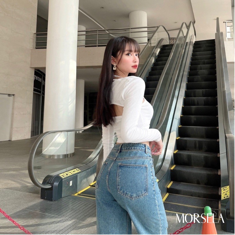 Áo croptop nữ tay dài cổ yếm - Áo crop top kiểu yếm - Morsela - CTTD02
