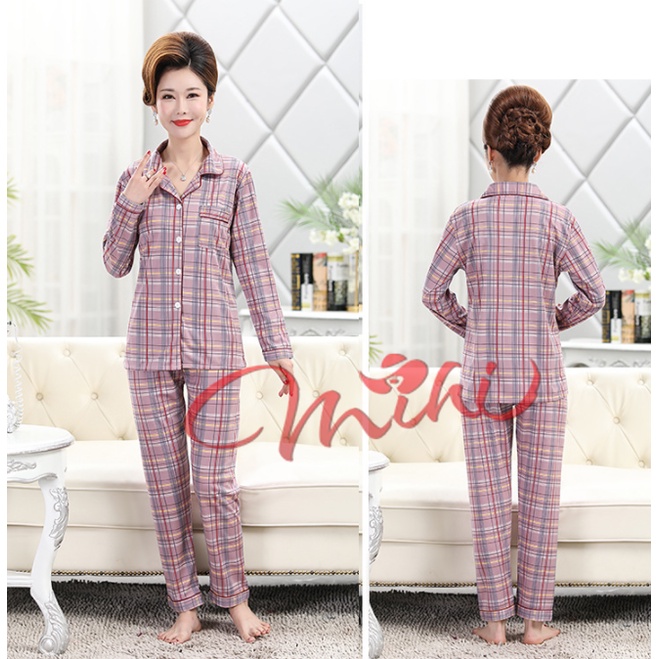 Pijama trung niên nữ dài tay B92 - Bộ đồ ngủ mặc nhà thu đông cho mẹ - Thời trang cho người lớn tuổi đẹp cao cấp Bigsize