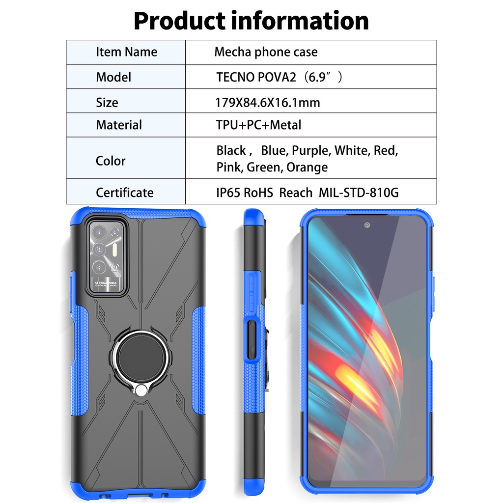 Ốp Điện Thoại TPU PC 2 Trong 1 Chống Sốc Kèm Móc Xỏ Ngón Nam Châm Cho TECNO POP 5 5P Camon 17 18 18P 18T Pova 2