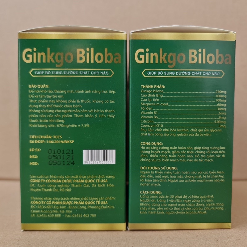 Ginkgo biloba 240mg bổ não, giảm tình trạng đâu đầu mất ngủ, hoa mắt chóng mặt.