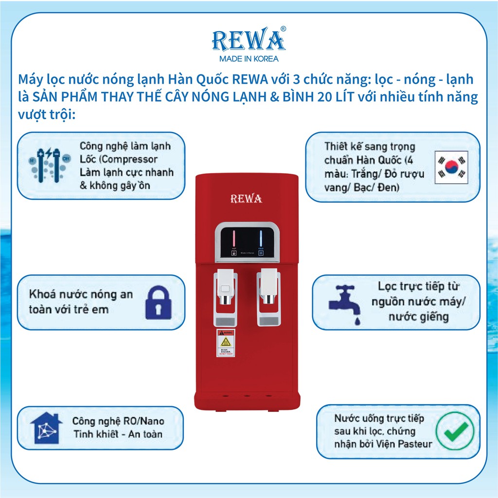 Máy lọc nước nóng lạnh để bàn Rewa RW-NA-218