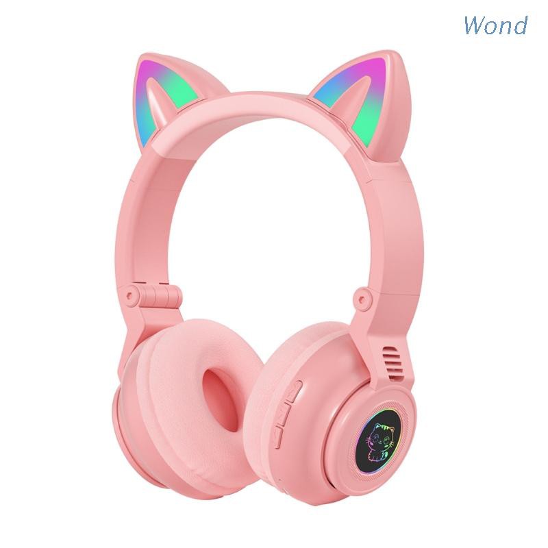 Tai Nghe Bluetooth Không Dây Có Đèn Led Hình Tai Mèo Dễ Thương