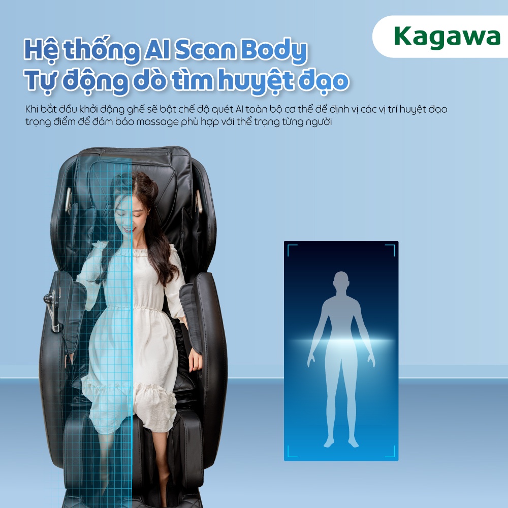 Ghế massage toàn thân Kagawa K6 pro con lăn 4D, đa năng, tự động xoa bóp từ cổ, vai, gáy đến chân