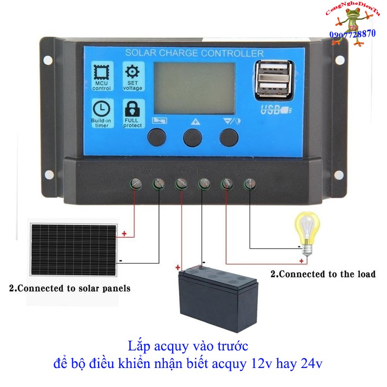 Điều khiển sạc pin năng lượng  mặt trời LCD 20A