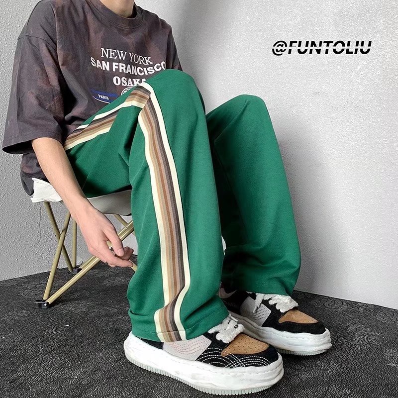 Quần Thể Thao Ống Suông Rộng Kẻ Sọc Màu Sắc Tương Phản Thời Trang Mùa Hè Cho Nam Nữ Size M-3xl