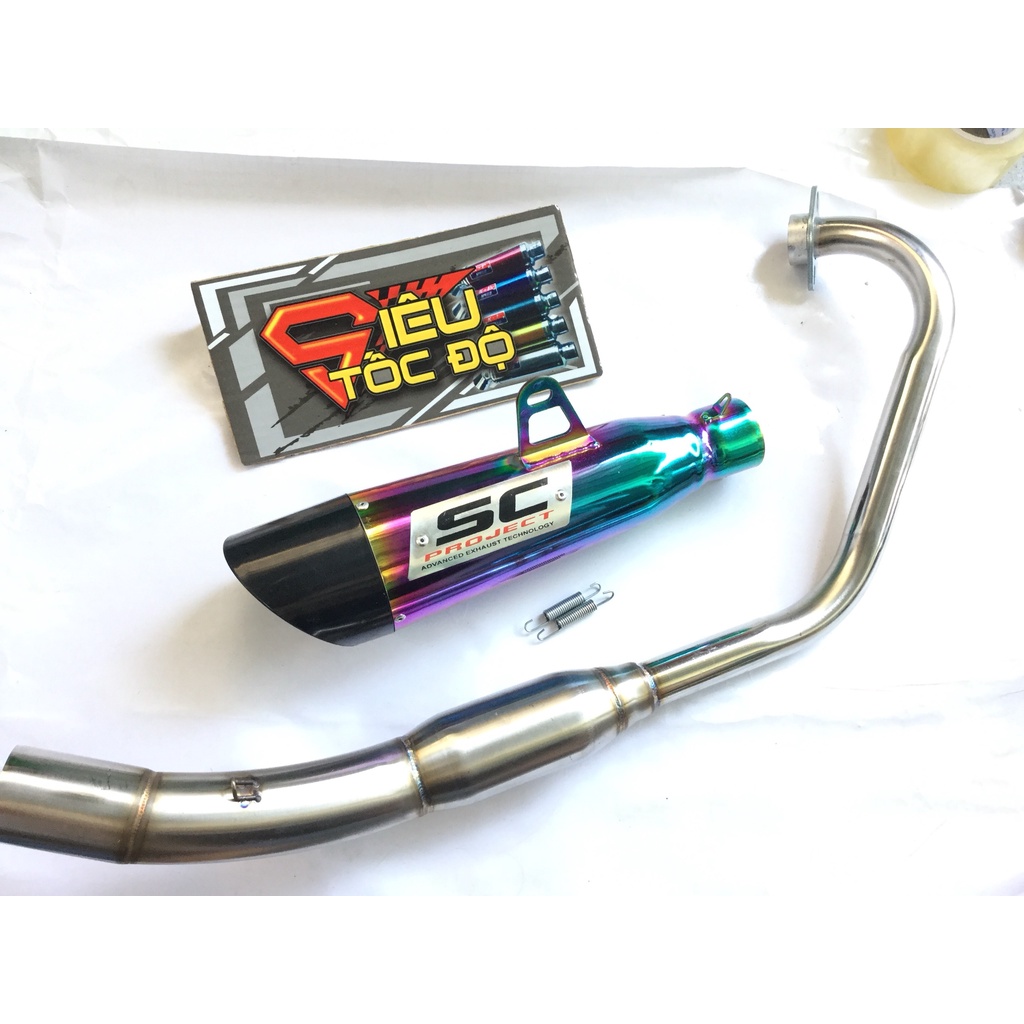 Pô sc xéo 7 MÀU cổ bầu hơi inox exciter, winer, sonic, raider, satria, gsx, tfx, fz, cbr, r15,...