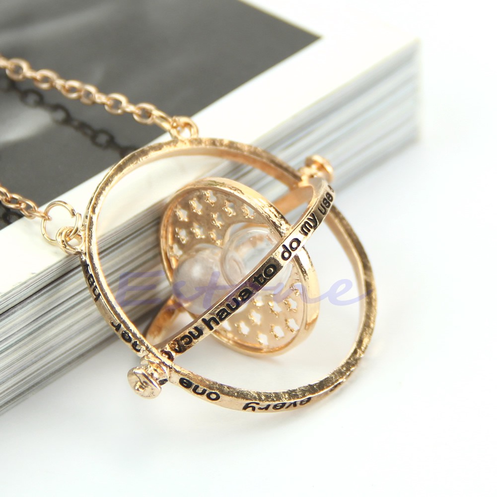king Rotating Gold Hourglass Time Turner Necklace Hermione Granger Spins