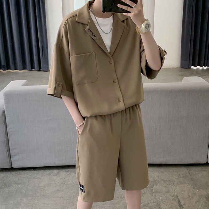 Áo sơ mi nam tay ngắn thiết kế mới thời trang theo phong cách hàn quốc cho set blazer nam tay ngắn tay ngắn mùa hè quần short form dáng rộng phong cách hàn quốc thời trang
