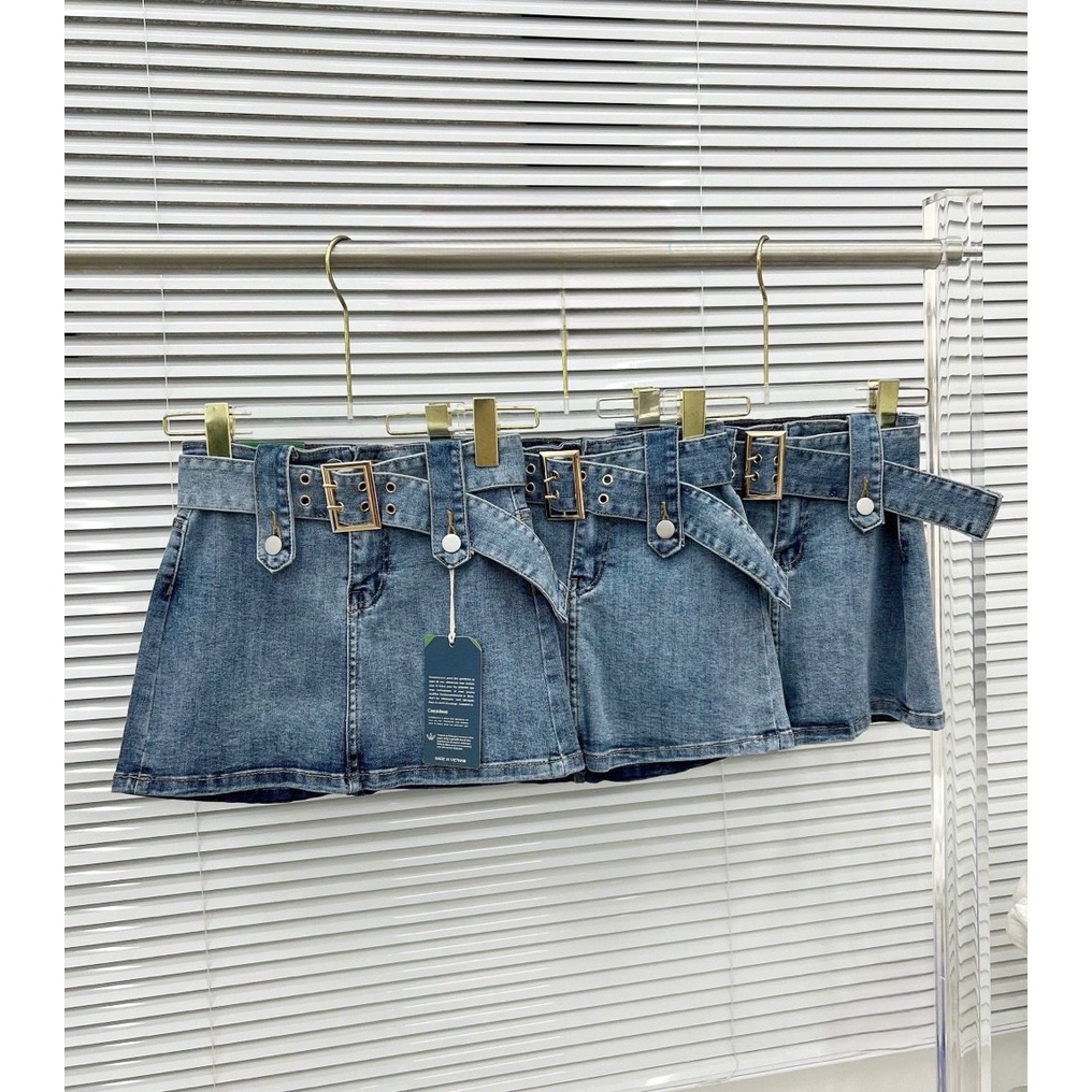Chân Váy Jeans Nữ Dây Đai Dáng Ngắn 🦋 Váy Bò Nữ Cạp Cao 2 Màu Fullsize 🦋