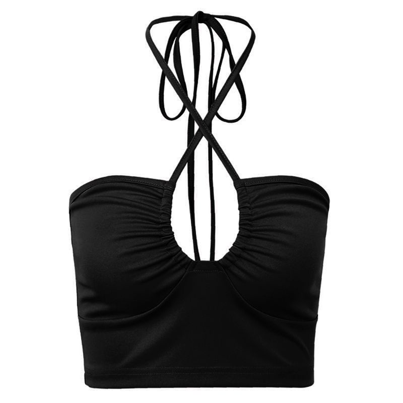 Xiangbao Áo Ống Không Tay Hở Vai Màu Trơn Có Dây Buộc Dành Cho Nữ