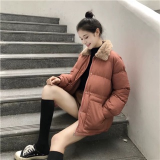Áo phao cổ lông rút eo( sẵn đỏ)
