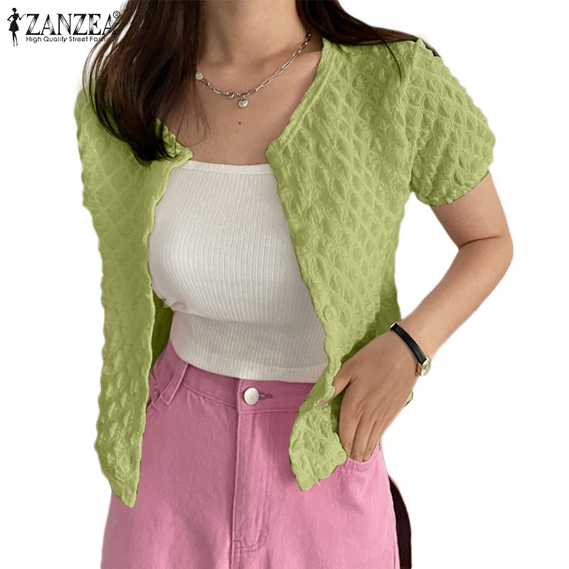 Áo ZANZEA ngắn tay cổ tròn họa tiết caro thời trang dành cho nữ