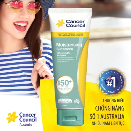 Kem chống nắng Dưỡng ẩm Cancer Council Moisturizing SPF 50+/ PA ++++